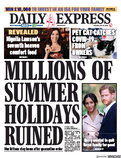 Daily Express Newspaper Front Page for 28 July 2020