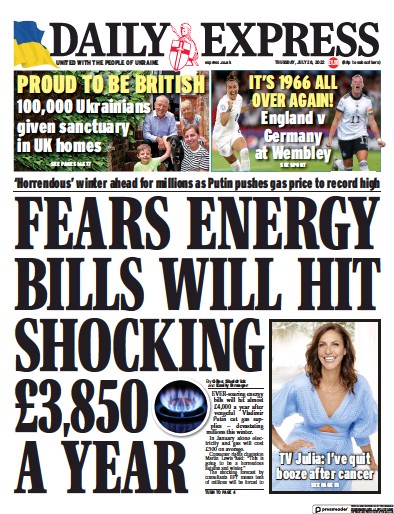 Daily Express Newspaper Front Page for 28 July 2022