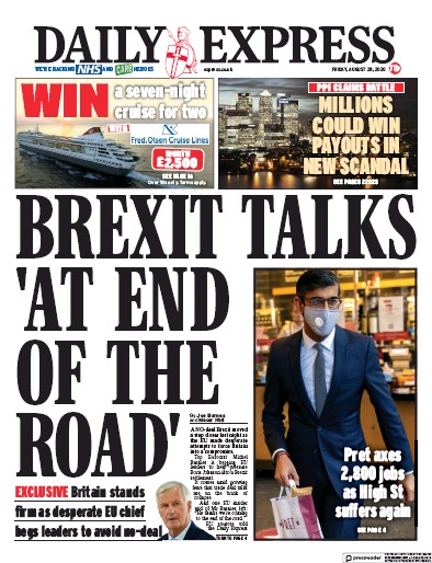 Daily Express Newspaper Front Page for 28 August 2020