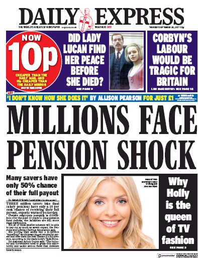 Daily Express Newspaper Front Page for 28 September 2017