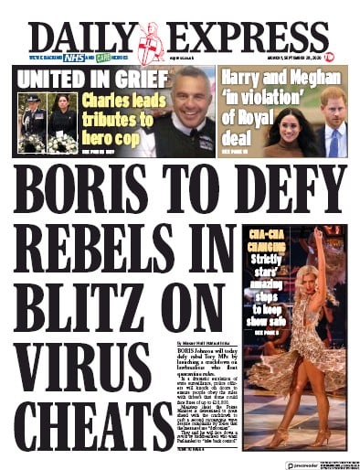 Daily Express Newspaper Front Page for 28 September 2020