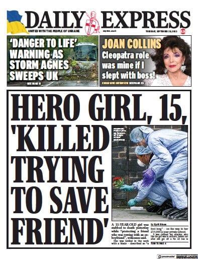 Daily Express Newspaper Front Page for 28 September 2023