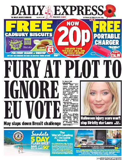 Daily Express Newspaper Front Page for 29 October 2016