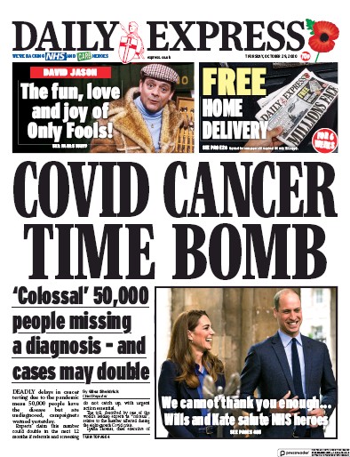 Daily Express Newspaper Front Page for 29 October 2020
