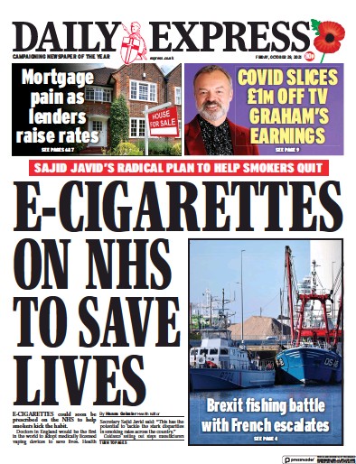 Daily Express (UK) Newspaper Front Page for 29 October 2021