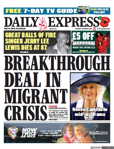 Daily Express (UK) Newspaper Front Page for 29 October 2022