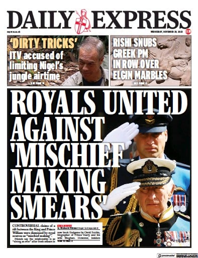 Daily Express (UK) Newspaper Front Page for 29 November 2023