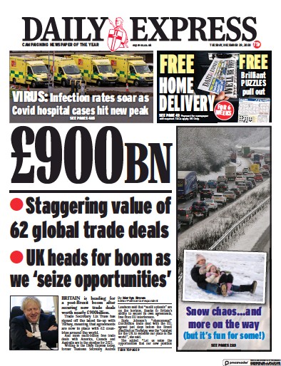 Daily Express Newspaper Front Page for 29 December 2020