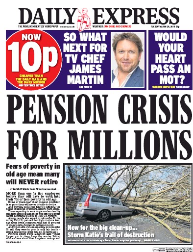 Daily Express Newspaper Front Page for 29 March 2016