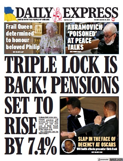 Daily Express (UK) Newspaper Front Page for 29 March 2022
