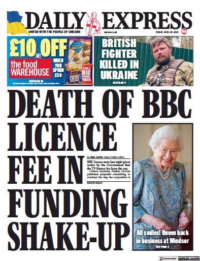 Daily Express Newspaper Front Page for 29 April 2022