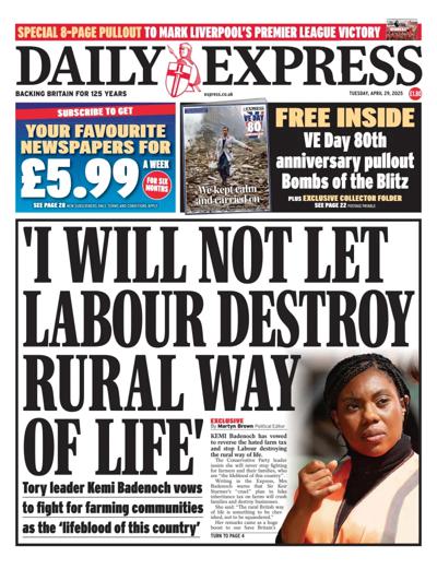 Daily Express (UK) Newspaper Front Page for 29 April 2025