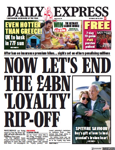 Daily Express Newspaper Front Page for 29 May 2021