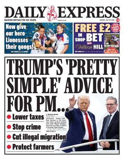 Daily Express (UK) Newspaper Front Page for 29 July 2025