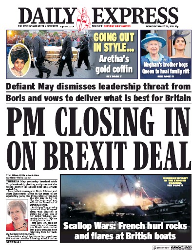 Daily Express Newspaper Front Page for 29 August 2018