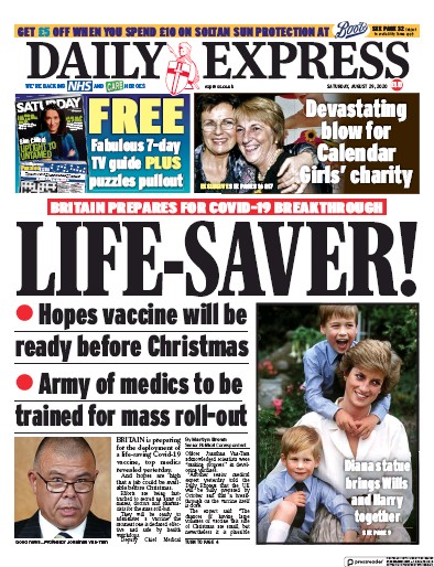Daily Express Newspaper Front Page for 29 August 2020