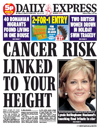 Daily Express Newspaper Front Page for 2 October 2015