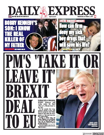 Daily Express Newspaper Front Page for 2 October 2019