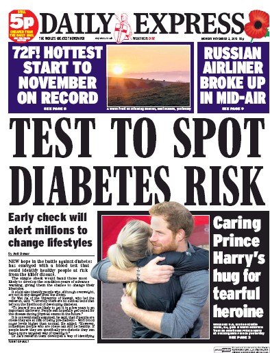 Daily Express Newspaper Front Page for 2 November 2015