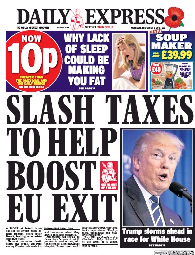 Daily Express Newspaper Front Page for 2 November 2016