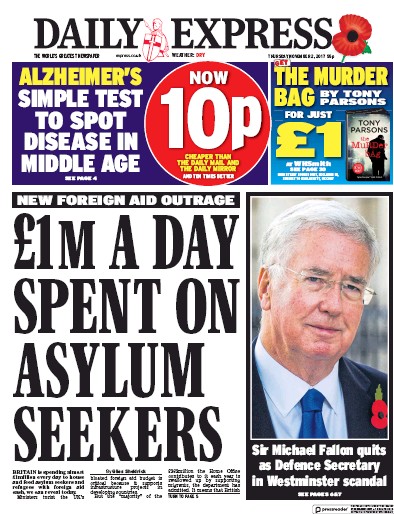 Daily Express Newspaper Front Page for 2 November 2017