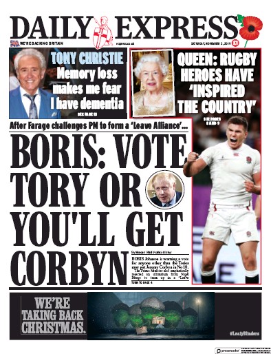Daily Express (UK) Newspaper Front Page for 2 November 2019