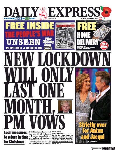 Daily Express Newspaper Front Page for 2 November 2020