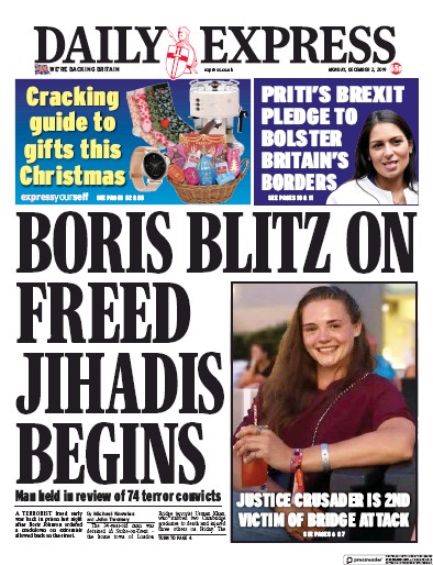 Daily Express (UK) Newspaper Front Page for 2 December 2019