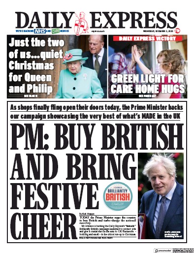 Daily Express Newspaper Front Page for 2 December 2020
