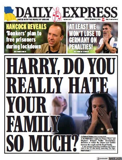 Daily Express (UK) Newspaper Front Page for 2 December 2022