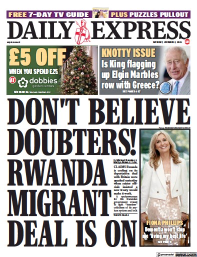 Daily Express (UK) Newspaper Front Page for 2 December 2023