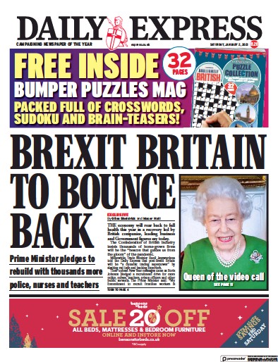 Daily Express Newspaper Front Page for 2 January 2021