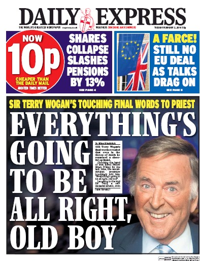 Daily Express Newspaper Front Page for 2 February 2016