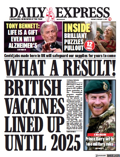 Daily Express (UK) Newspaper Front Page for 2 February 2021