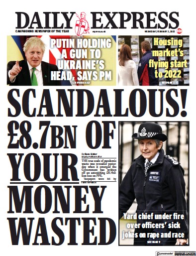 Daily Express (UK) Newspaper Front Page for 2 February 2022