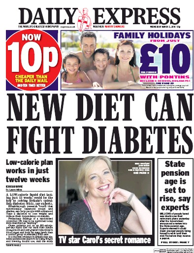 Daily Express Newspaper Front Page for 2 March 2016