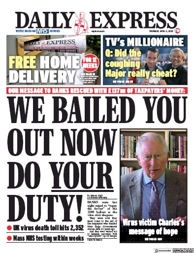 Daily Express Newspaper Front Page for 2 April 2020