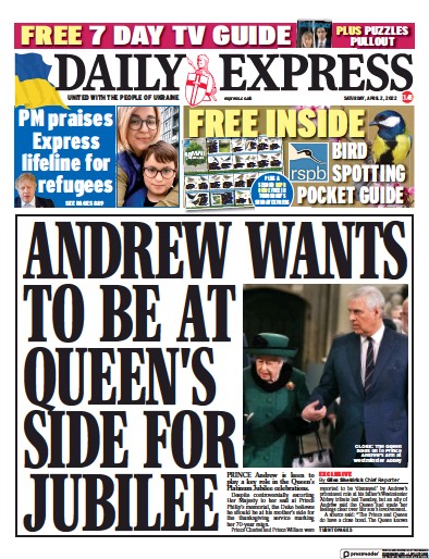 Daily Express Newspaper Front Page for 2 April 2022