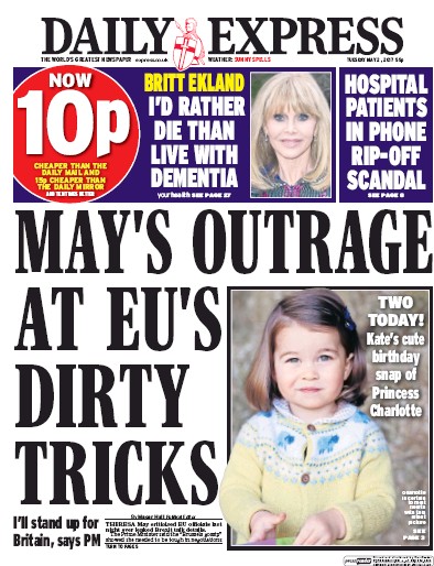 Daily Express Newspaper Front Page for 2 May 2017