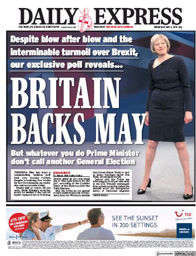 Daily Express Newspaper Front Page for 2 May 2018