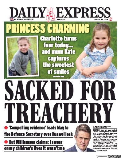 Daily Express Newspaper Front Page for 2 May 2019