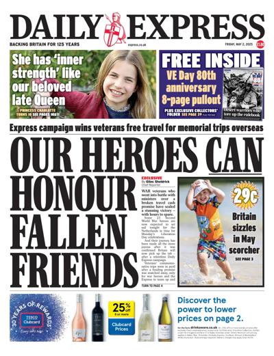 Daily Express (UK) Newspaper Front Page for 2 May 2025