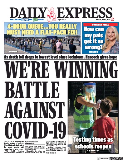 Daily Express Newspaper Front Page for 2 June 2020