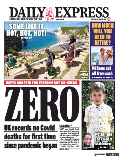 Daily Express (UK) Newspaper Front Page for 2 June 2021