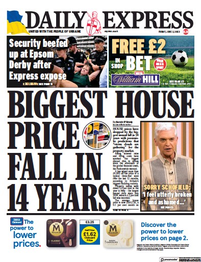 Daily Express (UK) Newspaper Front Page for 2 June 2023