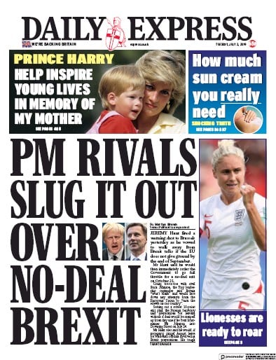 Daily Express Newspaper Front Page for 2 July 2019