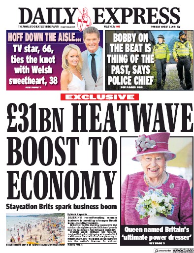 Daily Express Newspaper Front Page for 2 August 2018