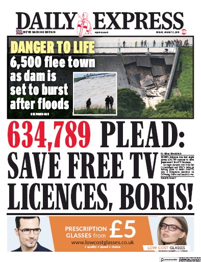 Daily Express Newspaper Front Page for 2 August 2019