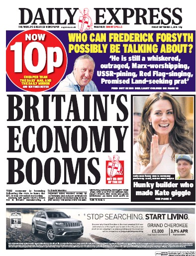 Daily Express (UK) Newspaper Front Page for 2 September 2016
