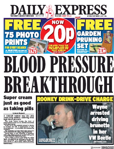 Daily Express Newspaper Front Page for 2 September 2017